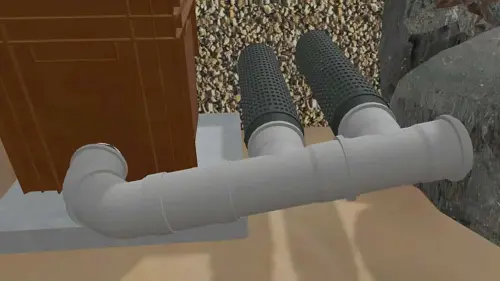 Das Wasser wird durch Vorfilter-Körbe aus einer Kiesschüttung angesaugt