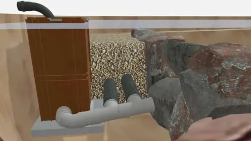 Die Pumpe steht in einem Schacht am Ende des Filtergrabens