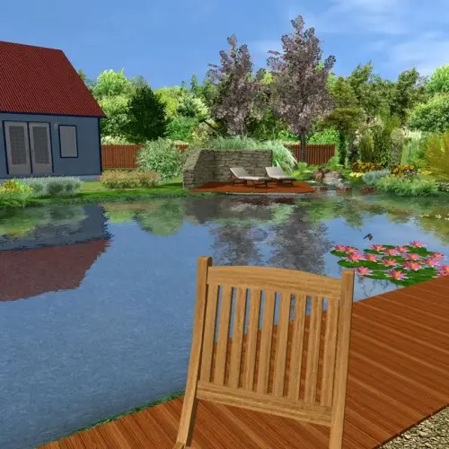 Schwimmteich 300 m³, preiswerte Bauweise mit Teichfolie Premium Grün, 1,5mm