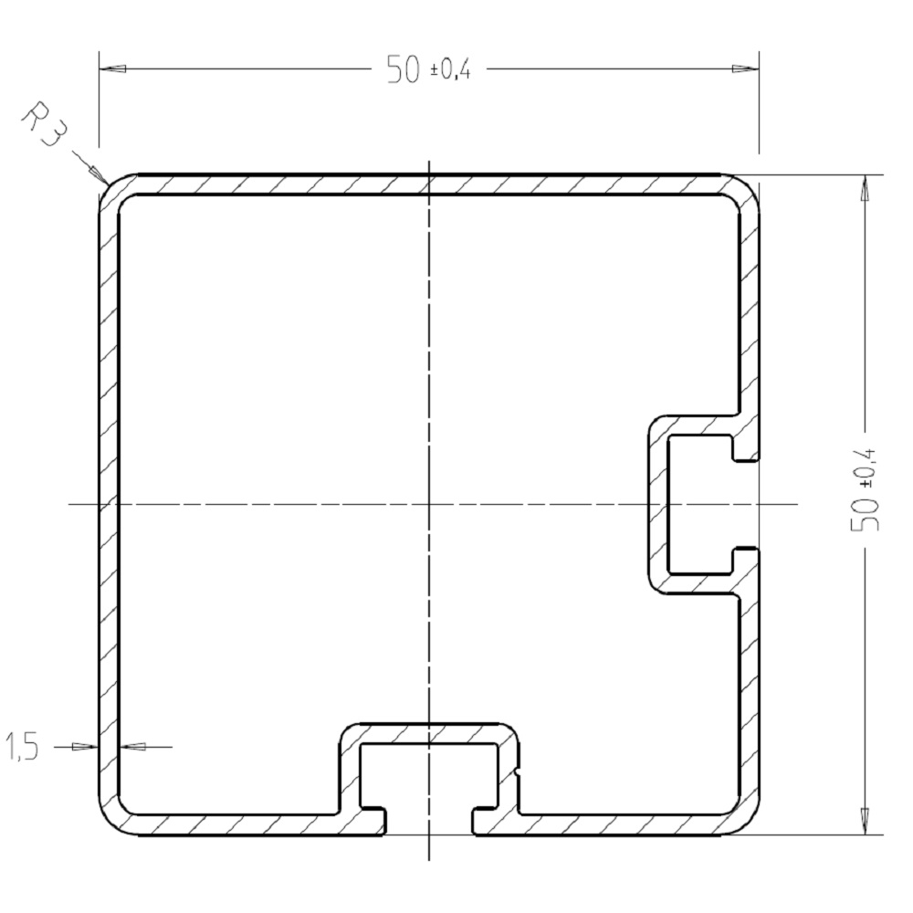 Artikelbild 2 des Artikels “Aluprofil 50 x 50 mm, 2-Nut Alu blank | 125 cm“
