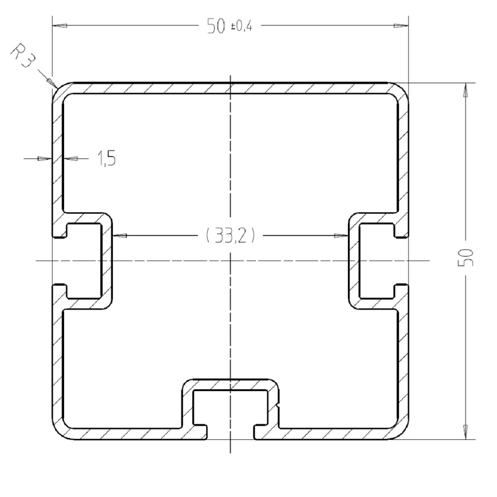 Artikelbild 2 des Artikels “Aluprofil 50 x 50 mm, 3-Nut Eiche Dekor | 150 cm“