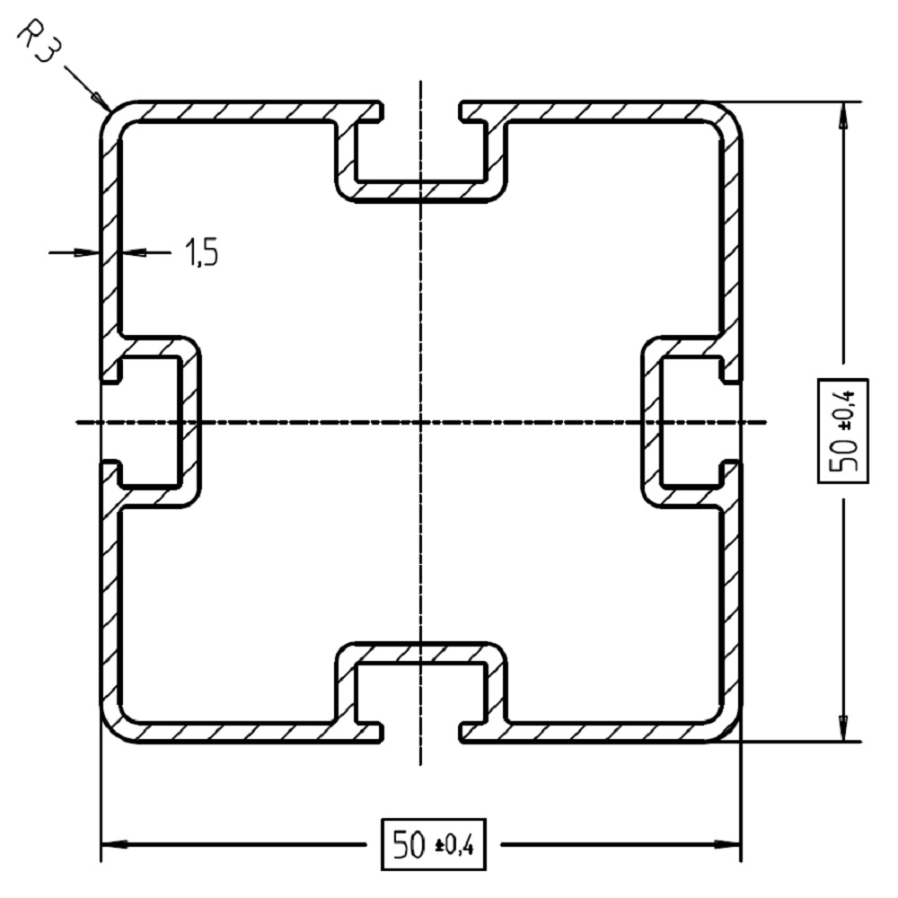 Artikelbild 2 des Artikels “Aluprofil 50 x 50 mm, 4-Nut “