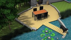 Kantige Idylle: die Terrasse mit Steg besticht durch ihre individuelle Formgebung