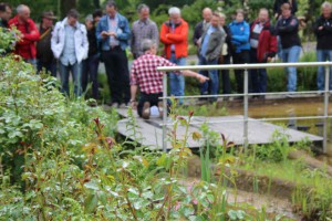 Erläuterung von Teichbau-Techniken an den Teichen im Park.