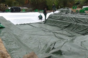 Teichfolie mit Vlies schüzten